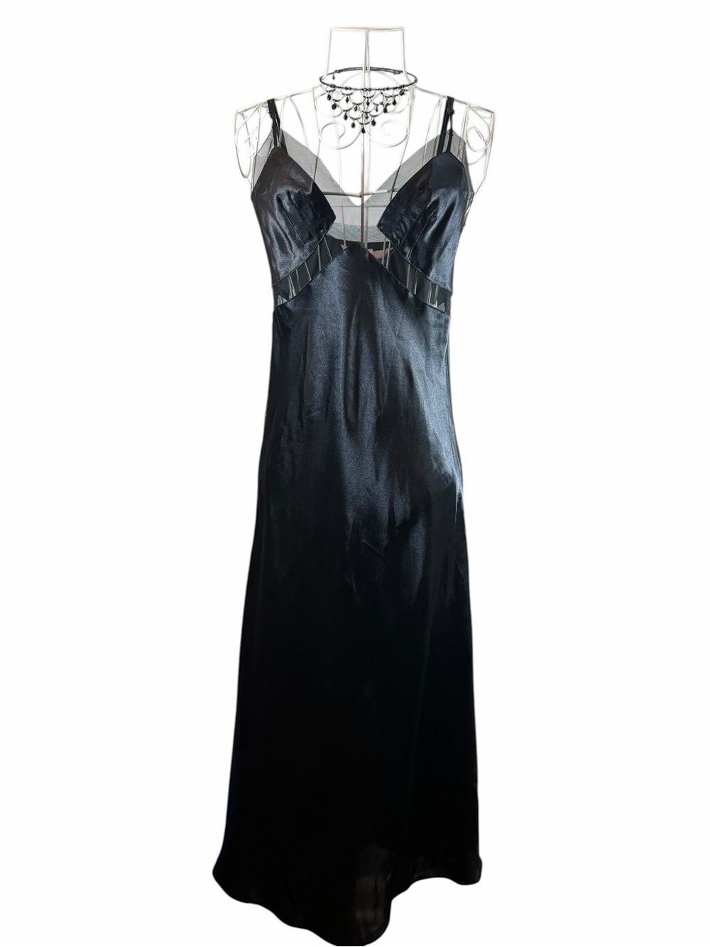 Victoria's Secret Black Satin & Mesh Midi Slip Dress Size S Whimsigoth Romantic
